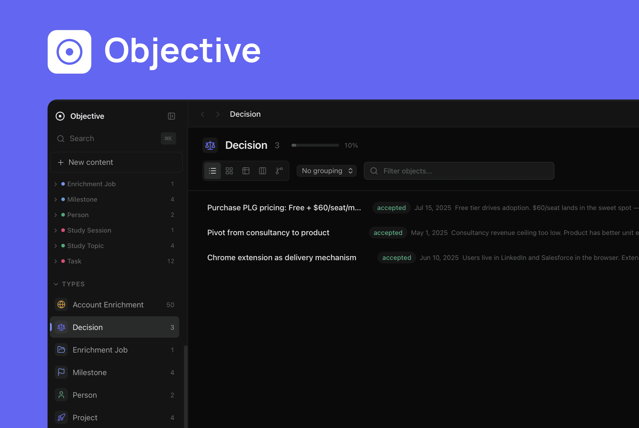 Objective desktop app